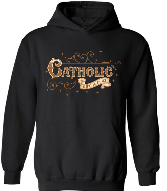 Catholic Est. A.D. 33 Hoodie Brown Graphic