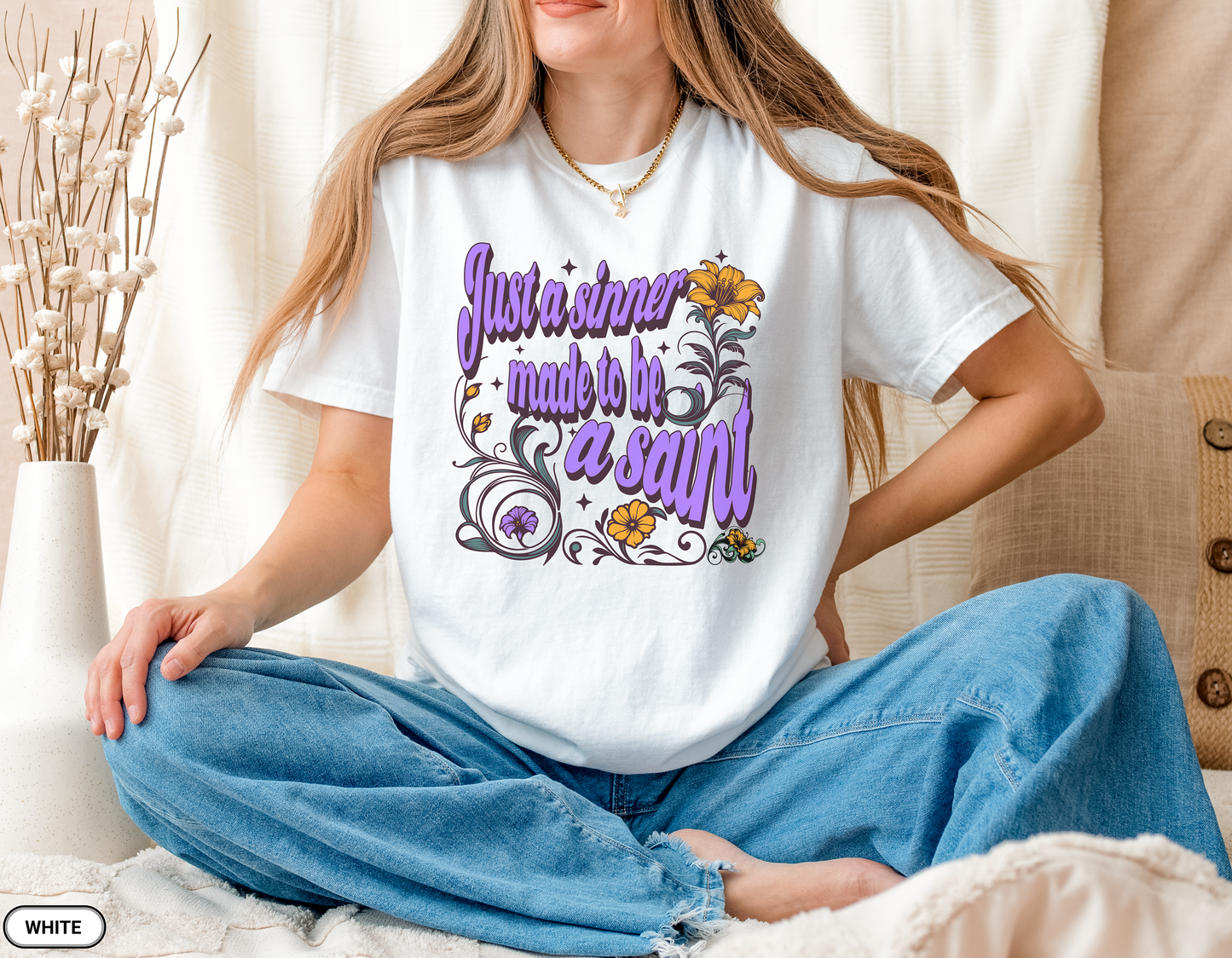 Just a Sinner Made to Be a Saint Shirt, Christian T Shirt, Floral Shirt, Faith based Tee, Religious Gift, Christian Gift, Comfort Colors