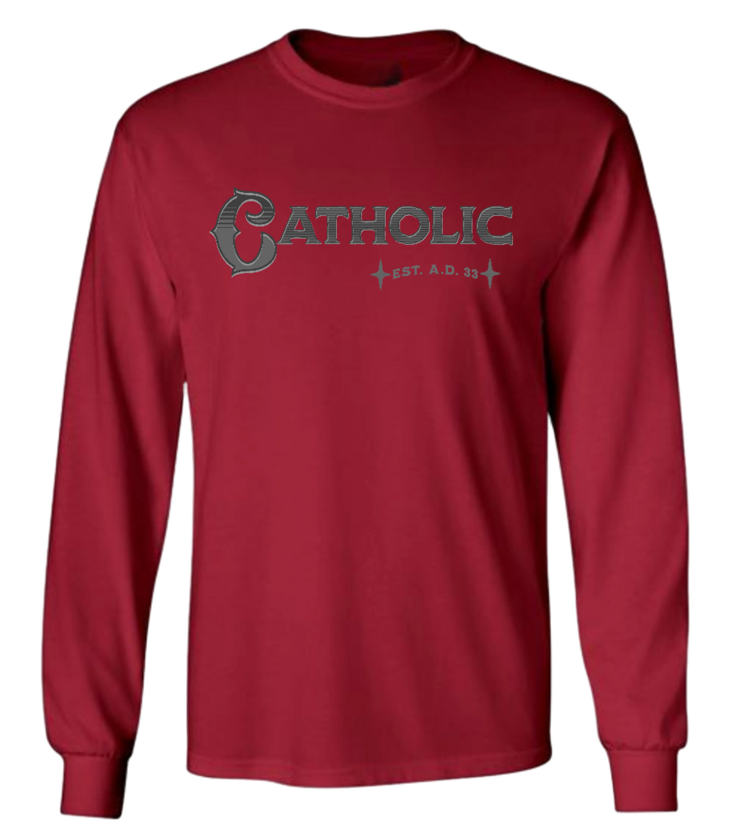 Catholic Est. AD 33 T-Shirt Grey and Black Letters