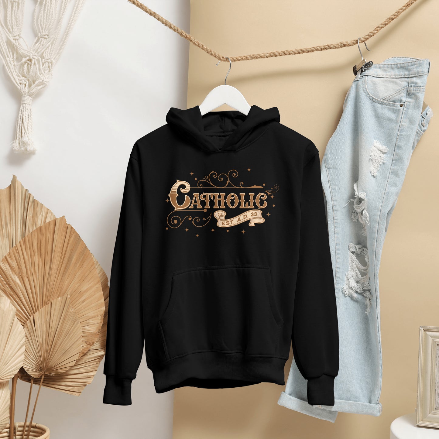 Catholic Est. A.D. 33 Hoodie Brown Graphic