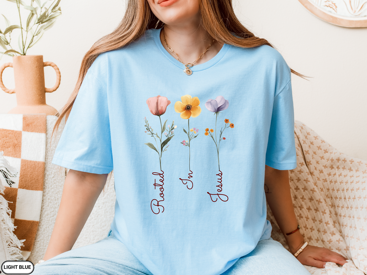 Floral Rooted In Jesus T-Shirt, Inspirational Tee, Spring Shirt, Christian Gift, Mothers Day Gift, Boho Shirt, Flower T Shirt