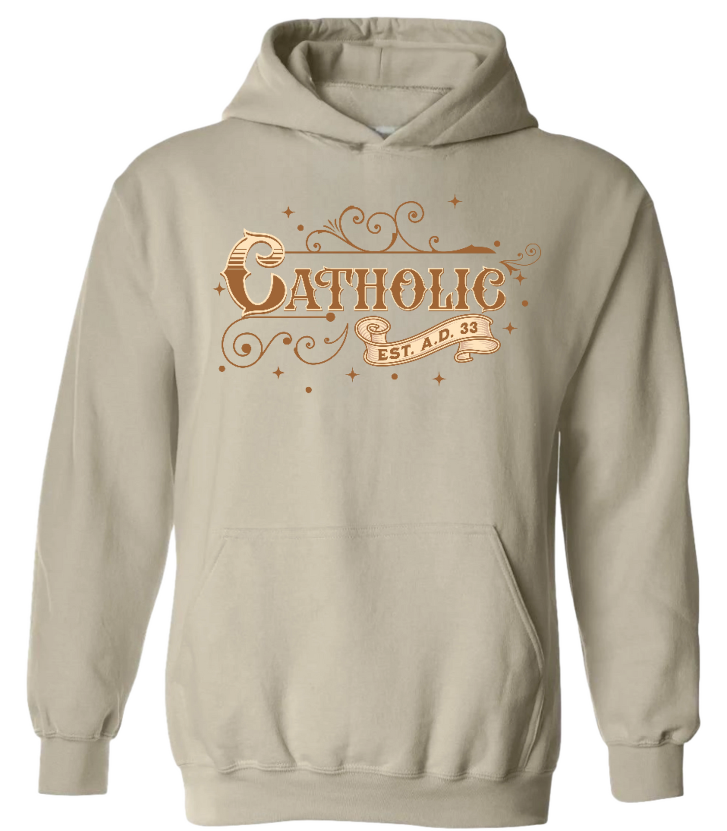 Catholic Est. A.D. 33 Hoodie Brown Graphic