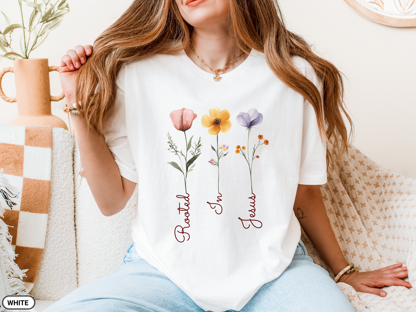 Floral Rooted In Jesus T-Shirt, Inspirational Tee, Spring Shirt, Christian Gift, Mothers Day Gift, Boho Shirt, Flower T Shirt